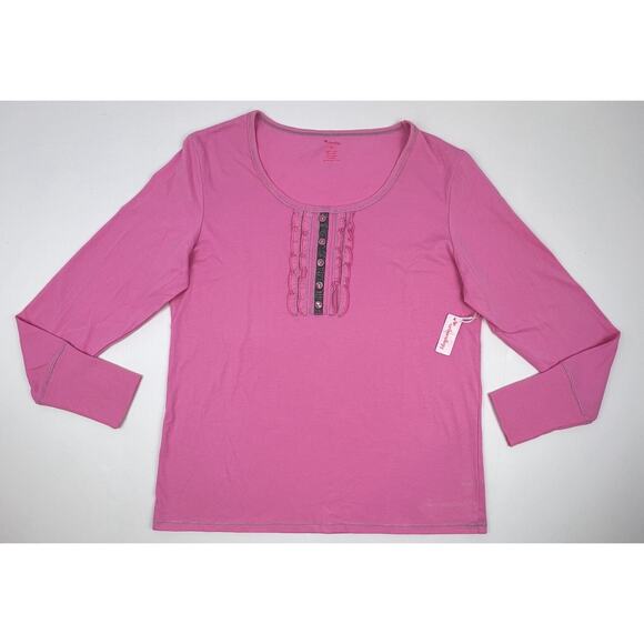 Urbanology Tops - Urbanology Henley Top Pink Womens Large 3/4 Sleeve Lounge Pajama Pullover NEW